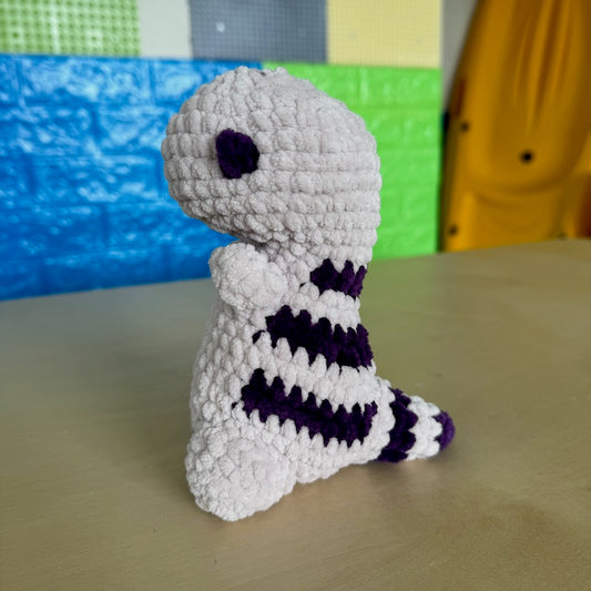 Crochet Dino Plushie beige/purple stripes