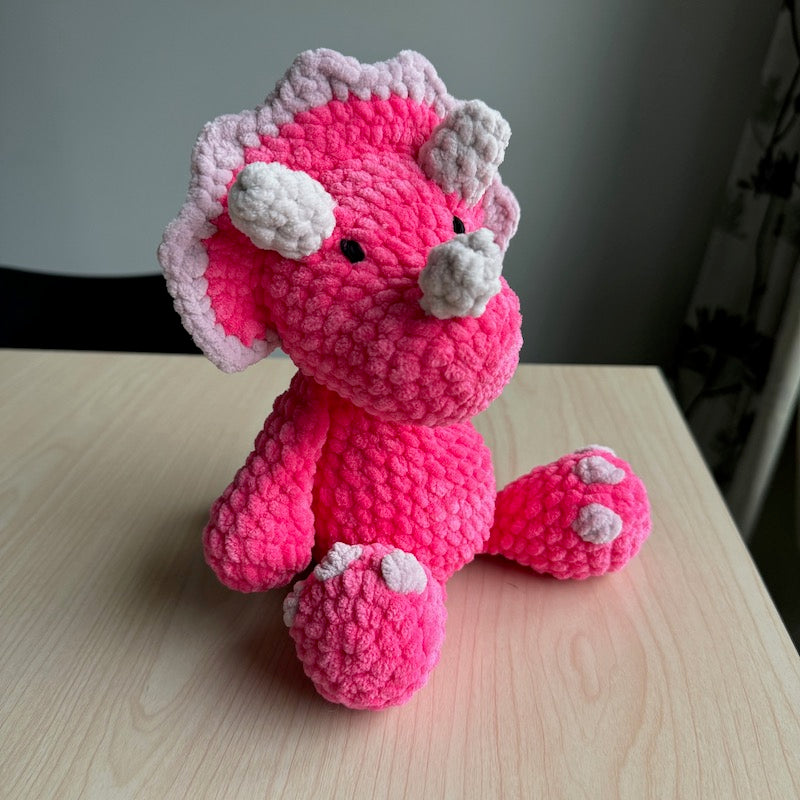 Crochet Triceratops Plushie Pink