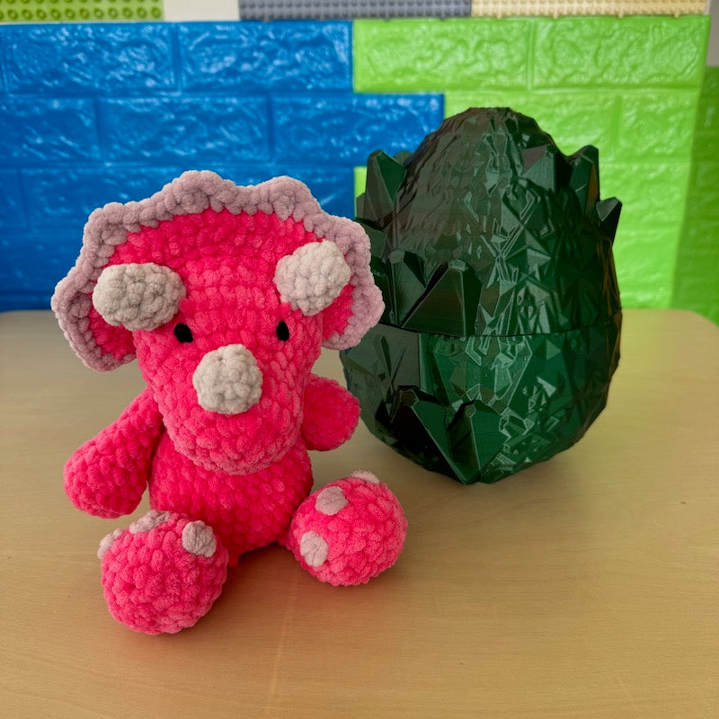 Crochet Triceratops Plushie Pink in Dinosaur Egg