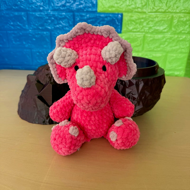 Crochet Triceratops Plushie Pink in Dinosaur Egg