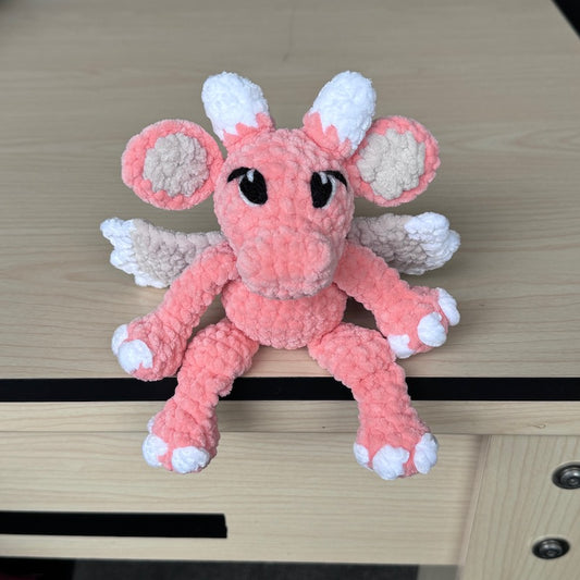 Hand Crocheted Baby Dragon Plushie Soft Coral