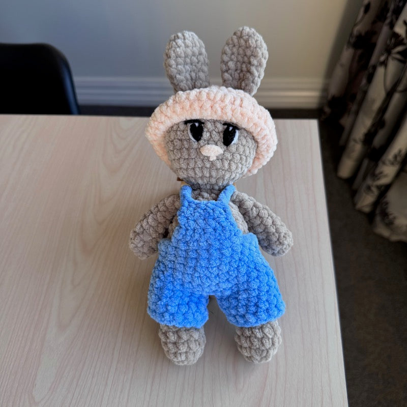 Hand Crocheted Bunny Blue Overalls