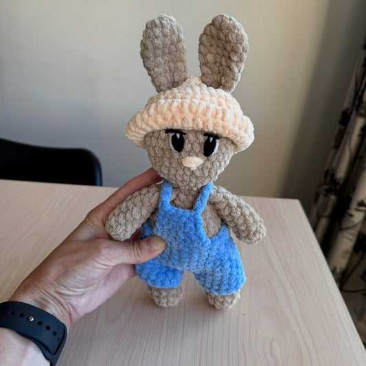 Hand Crocheted Bunny Blue Overalls