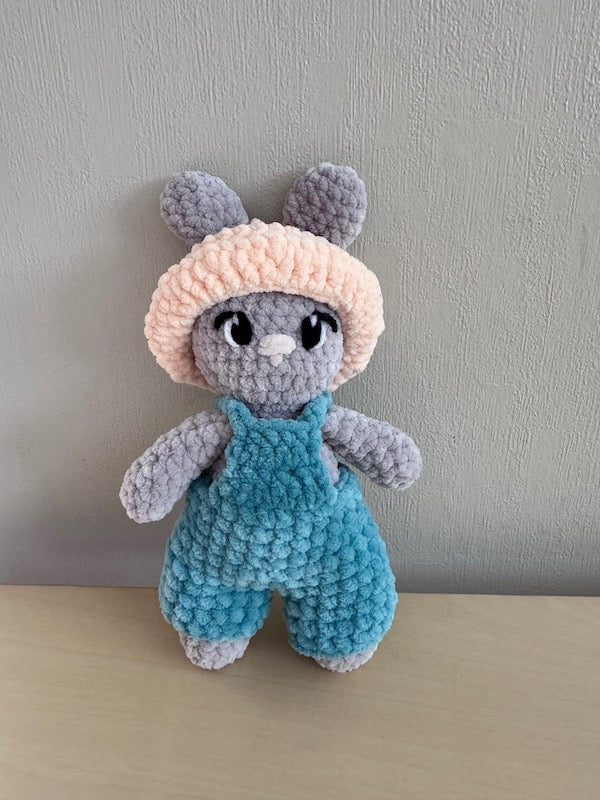 Hand Crocheted Bunny Green Overalls.