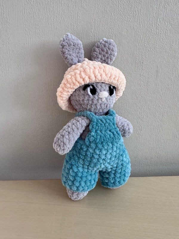 Hand Crocheted Bunny Green Overalls.
