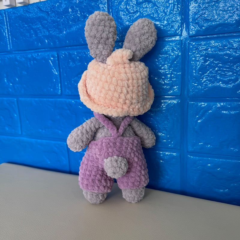 Hand Crocheted Bunny Purple Overalls