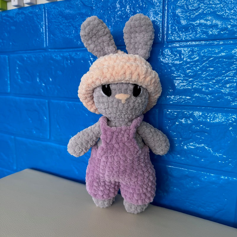 Hand Crocheted Bunny Purple Overalls