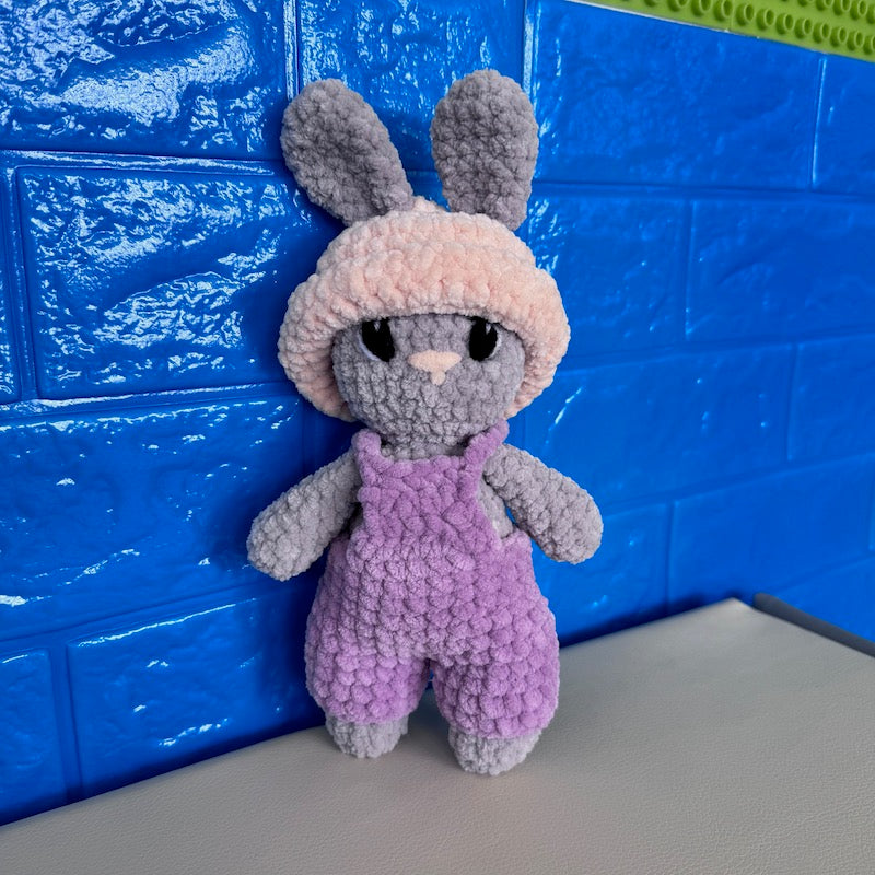 Hand Crocheted Bunny Purple Overalls