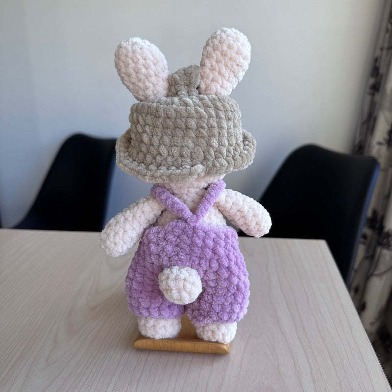 Hand Crocheted Bunny lilac overalls