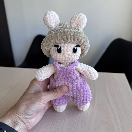 Hand Crocheted Bunny lilac overalls