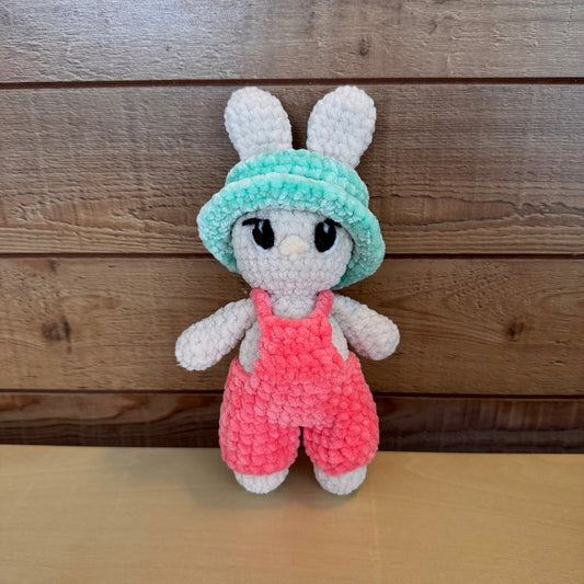 Hand Crocheted Bunny pink overalls