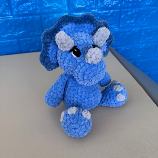 Hand Crocheted Triceratops Plushie Blue