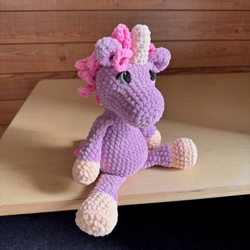 Hand Crocheted Unicorn Plushie Mauve and pink