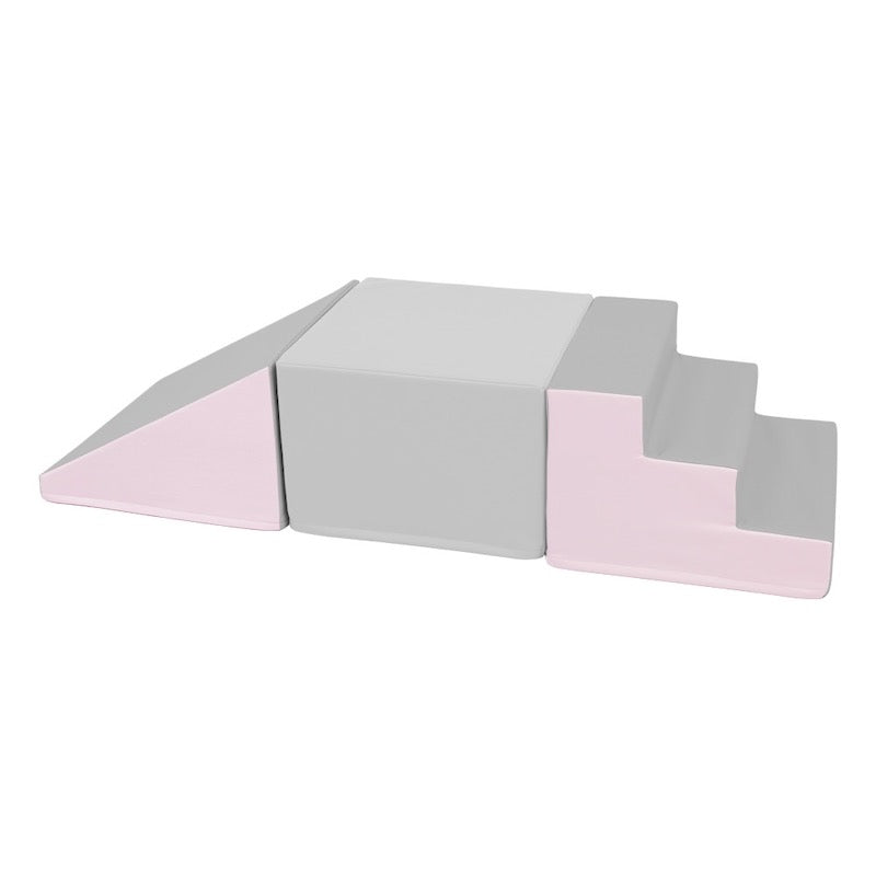 Pink Ramp Step Soft Play Stairs Platform and Ramp Luxury Set pink/grey
