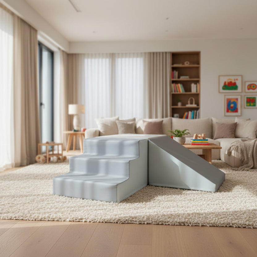 Soft Play Stairs Platform and Ramp Luxury set blue/grey