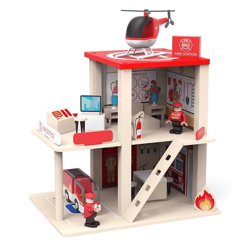 Wooden Fire Station Play Set