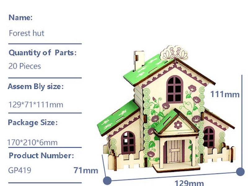 3D Wooden Puzzle Green Forrest Hut
