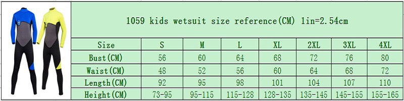 Childrens Wetsuit Size Guide